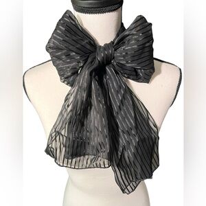 Elegant Black Striped Sheer Scarf, approx. 13”x60”